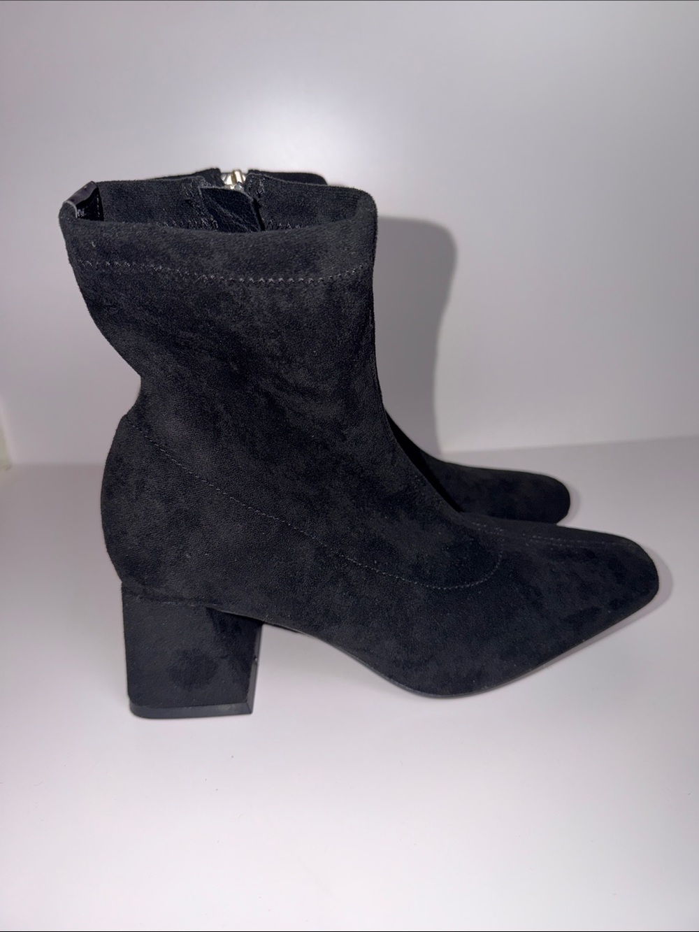 Anne Klein Black Suede Block Heel Ankle Boots